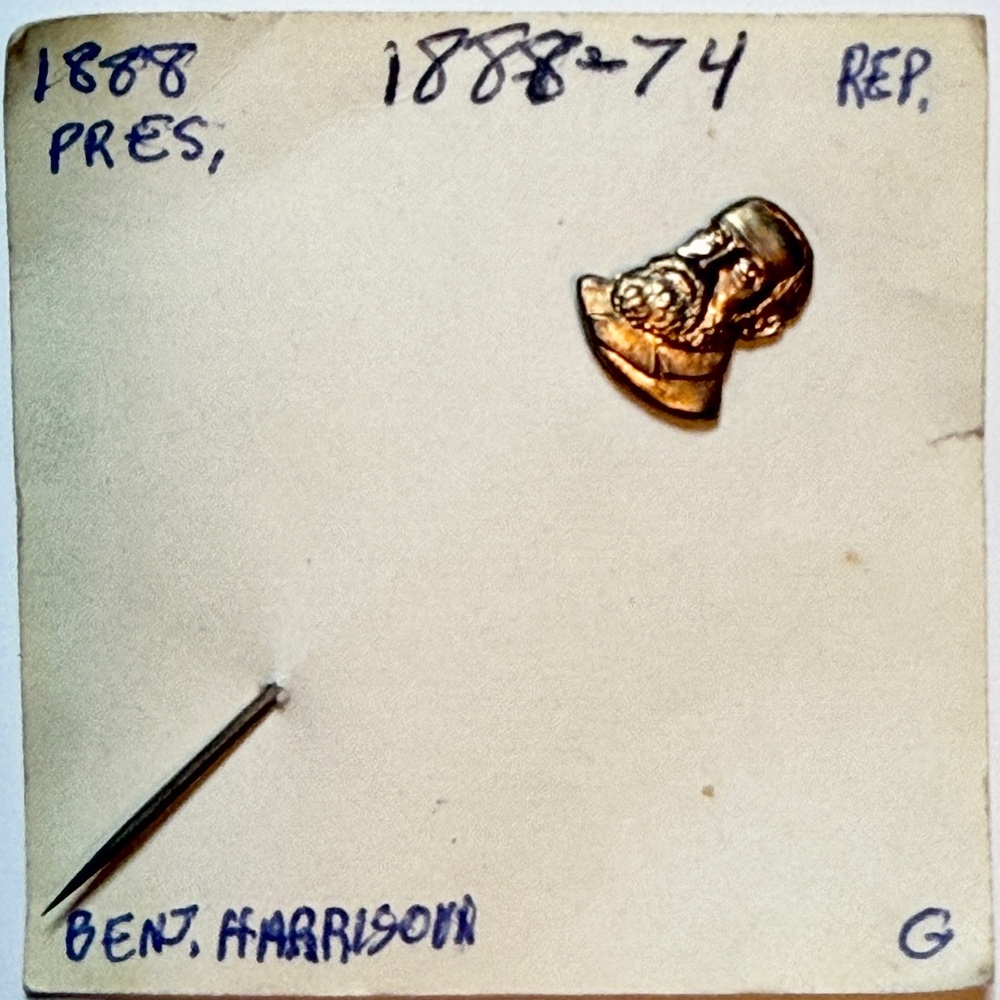 Antique Benjamin Harrison campaign stick pin 1888 - memorabili